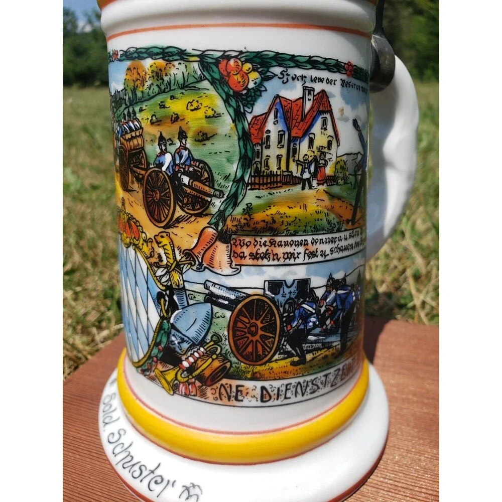Antique German Reservistenkrug Beer Stein Regt Nr 71 Cassel 1909-12 Cannon Lid